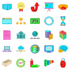Poster - Server hacking icons set, cartoon style