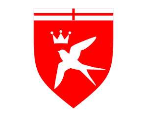 Canvas Print - red shield crown swallow bird flying silhouette image vector
