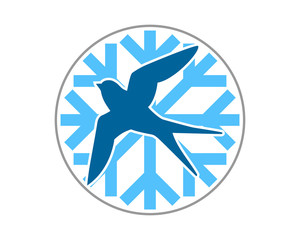 Sticker - winter snowflake swallow bird blue flying