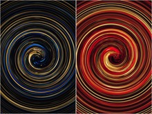 Two Combined Digital Art Created To Represent Infinite Never Ending Effect Using Red, Golden And Blue, Black Colors Object. 