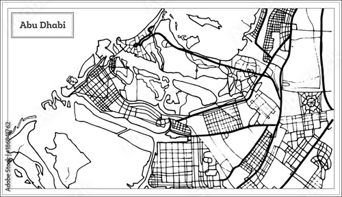 Cuadros en Lienzo Abu Dhabi UAE Map in Black and White Color.