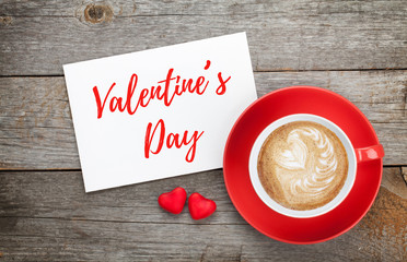 Leinwandbilder - Blank valentines greeting card and red coffee cup