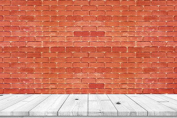 Sticker - White wood table top on red brick wall