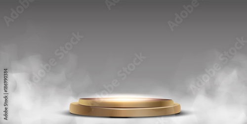 Fotografie, Obraz Round podium, pedestal or platform illuminated by spotlights on white background
