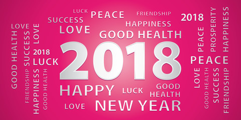 Wall Mural - 2018 Happy New Year greetings vector banner. Pink and silver.