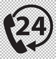 Poster - telephone support 24 hours on transparent background. telephone service sign. flat style.