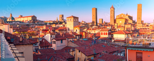 Cuadros en Lienzo Aerial panoramic view of Bologna Cathedral and towers towering above of the roof