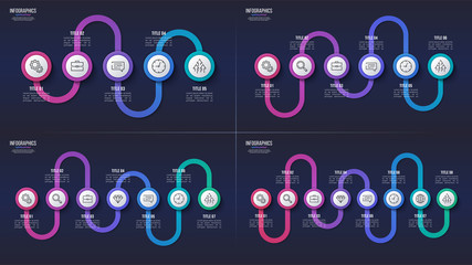 Vector 5 6 7 8 steps infographic designs, timeline charts, presentation templates.