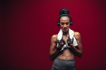 Poster - Beautiful and fit woman relaxing after workout