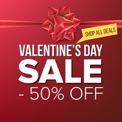 Sticker - Valentine s Day Sale Banner Vector. Big Super Sale. Cartoon Business Brochure Illustration. Design For Valentine Love Banner, Brochure, Poster, February 14 Discount Offer