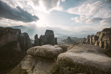 Dramatic Sky Above The Rockformations Of Meteora