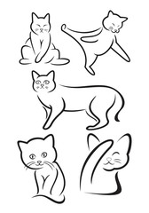 Wall Mural - set of simple cat line art