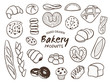 Hand drawn breads and bakery goods set. Outlined design elements isolated on white. Vector illustration.