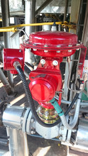 Big Red Valve Close Up On Hydraulic System In Industrial Plant.