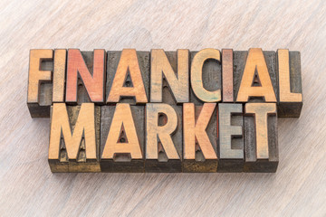 Wall Mural - financial market word abstract in wood type