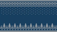 Knitted Sweater Ornament - Spruce, Falling Snow, National Patterns. White On A Blue Background.