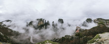 Panorama Of Mystic Rockformations Of Meteora Covered In Clouds - Meteora - Greece