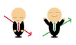 Happy and sad businessmen, sales growth and drop, success and failure
