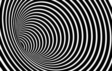 Geometric Black and White Abstract Hypnotic Worm-Hole Tunnel - Optical Illusion - Vector Illusion Optical Art
