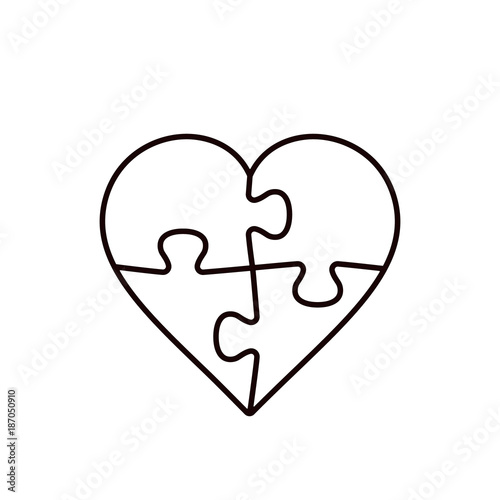 Puzzle Heart four piece line illustration, vector outline object