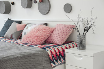 Sticker - Comfortable bed with pillows in light room