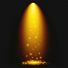 Wall Mural - Yellow Lamp Shine Rays with Twinkles on Transparent Background - Vector Radiant Spotlight Rays
