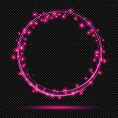 Wall Mural - Pink shining Ring with Sparks on Transparent Background  - Vector Neon Glowing Annulus
