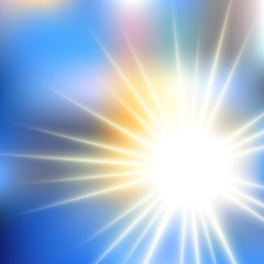 Wall Mural -  Winter Blue Frosty Sunshine Soft Focus Burst - Vector Blurred Radiant Sun Rays
