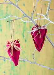 Canvas Print - Heart from cloth on wood background