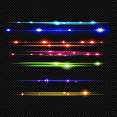 Wall Mural - Horizontal Shine Flares on Transparent Background - Vector Radiant Star Rays
