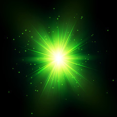 Wall Mural - Green Shine Starburst Flare Flash with Star Dust   - Vector Radiant Star
