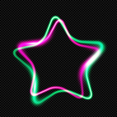 Wall Mural - Bicolour Shining Pentagonal Star on Transparent Background  - Vector Glowing Neon star Frame
