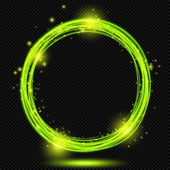 Wall Mural - Green shining Ring with Sparks on Transparent Background  - Vector Glowing Neon Annulus
