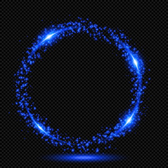 Wall Mural - Dark Blue shining Ring with Sparks on Transparent Background  - Vector Glowing Lens Effect
