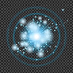 Wall Mural - Blue Shine Flash on Transparent Background  - Vector Radiant Sparkle

