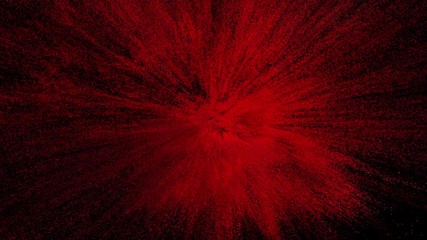 red powder explosion on black background. Slow motion movement with acceleration in the beginning. Cg animation Has alpha matte