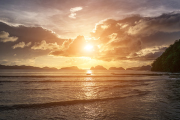 Beautiful sunset  in El Nido, Palawan island, Philippines