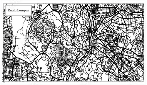 Cuadros en Lienzo Kuala Lumpur Malaysia City Map in Black and White Color.