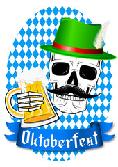 Wall Mural - Oktoberfest skull with hat and moustache