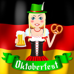 Wall Mural - Oktoberfest waitress with hat illustration