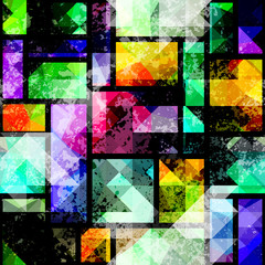 Poster - Seamless background pattern. Geometric abstract pattern in patchwork style. Black grunge effect.