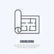 Building plan. Architectural paper, engineering vector flat line icon. Technical drawing illustration, sign.