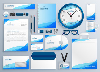 Wall Mural - modern blue business stationery vector template set