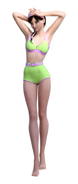 3D Rendering Vintage Girl on White