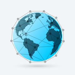Poster - Globe with lines and dots. Internet and network around the Earth concept.