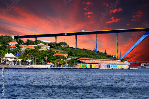 Sunset Beyond Curacao Bridge Wallpaper Mural