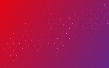 Illustration, hexagonal background. Digital geometric abstraction with lines and dots. Geometric abstract design.