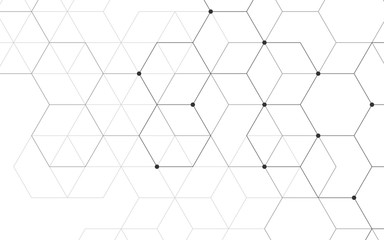 Illustration, hexagonal background. Digital geometric abstraction with lines and dots. Geometric abstract design.