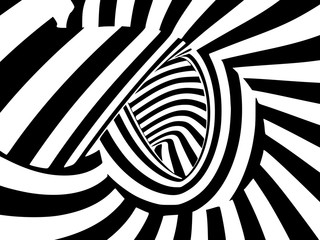 Abstract black and white striped optical illusion three dimensional geometrical shapes