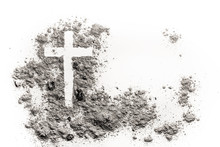 Christian Cross Or Crucifix Drawing In Ash, Dust Or Sand